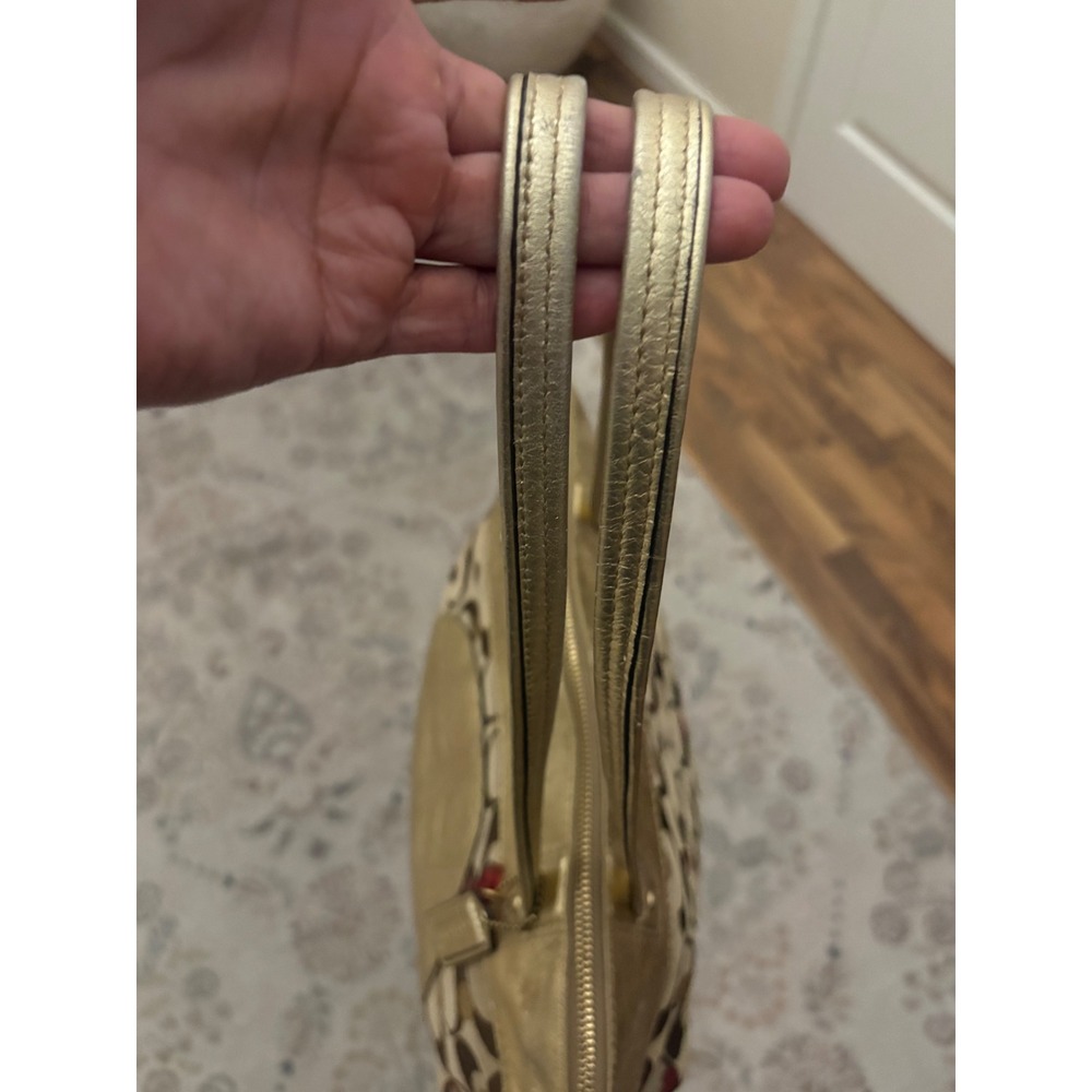Coach Signature Hearts Tote Gold Leather Trim Red Interior Shoulder Bag - Picture 5 of 9